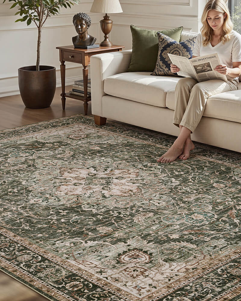 Cozy boho area rug designed for shared living spaces