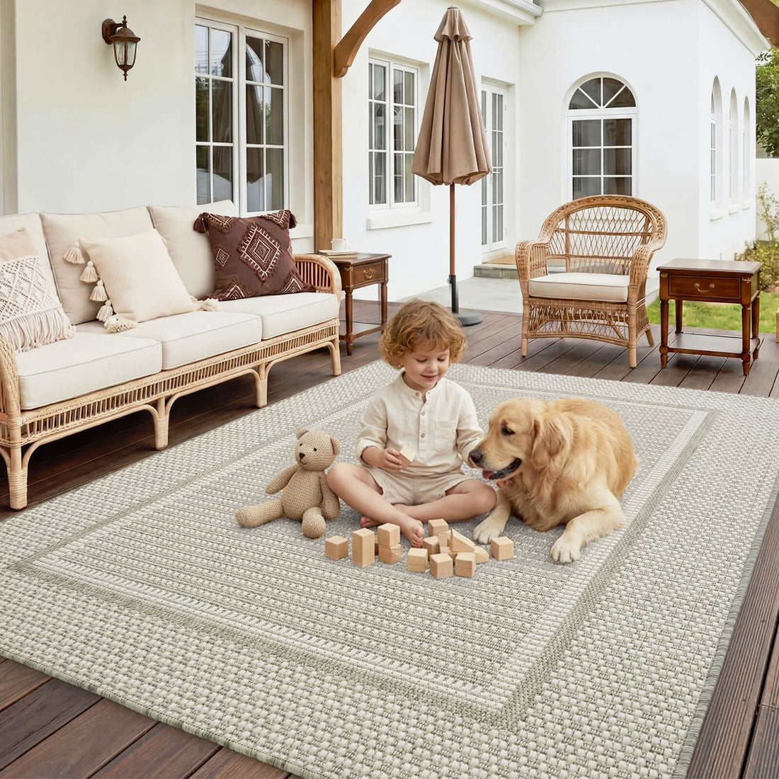 Versatile indoor outdoor area rug suitable for cozy indoor and outdoor spaces