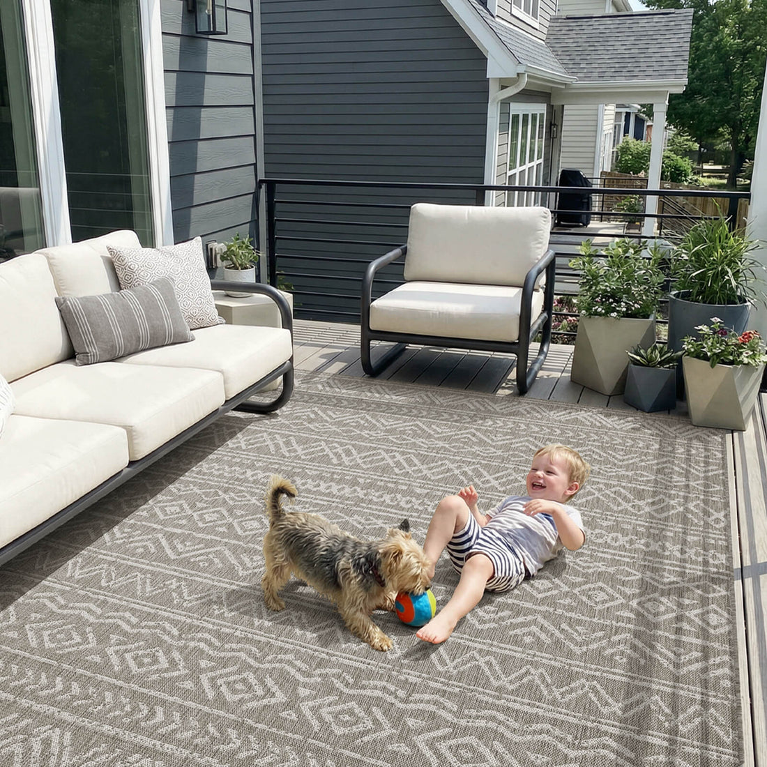 Durable indoor outdoor rug built for high traffic indoor and outdoor spaces with comfortable texture and versatile use