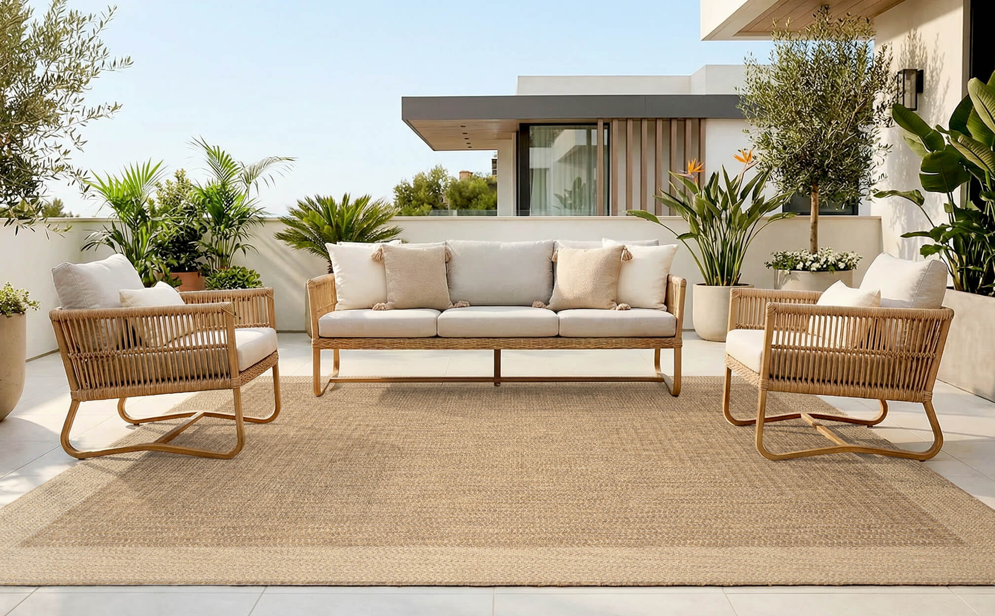 Indoor outdoor rug designed for cozy patio settings and modern home living spaces with durable and easy care performance