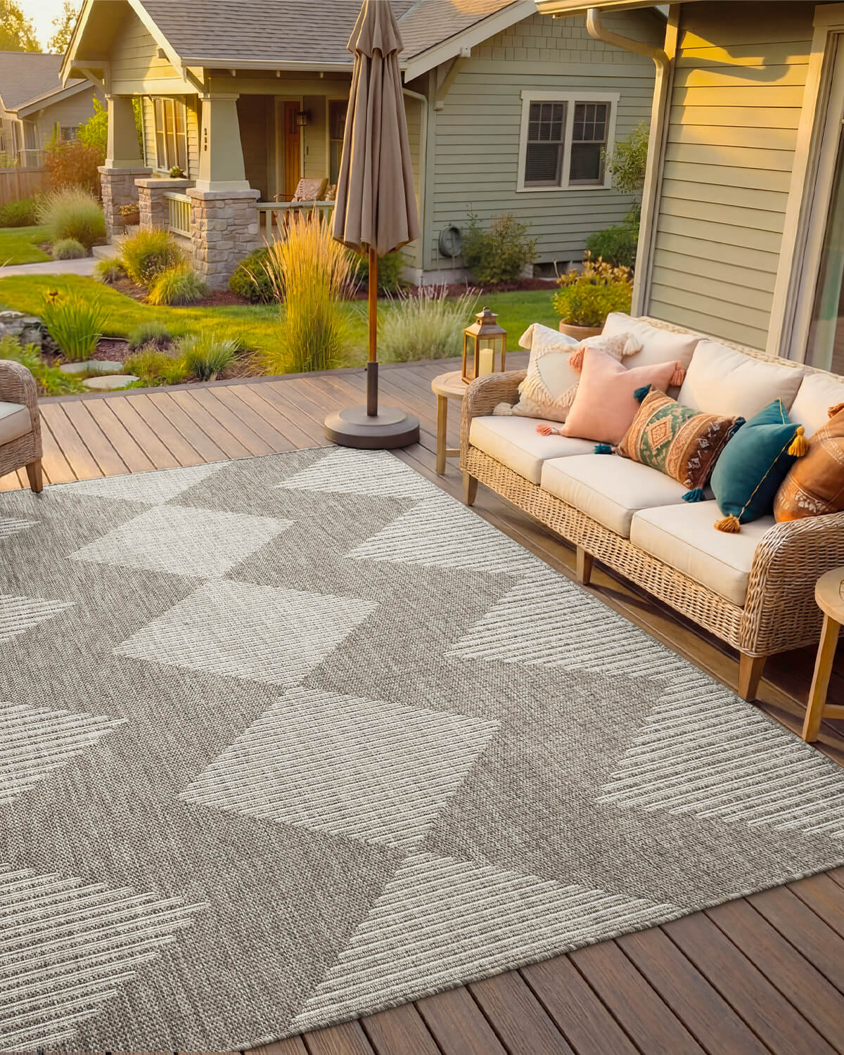 Indoor outdoor rug enhancing modern balcony and patio style