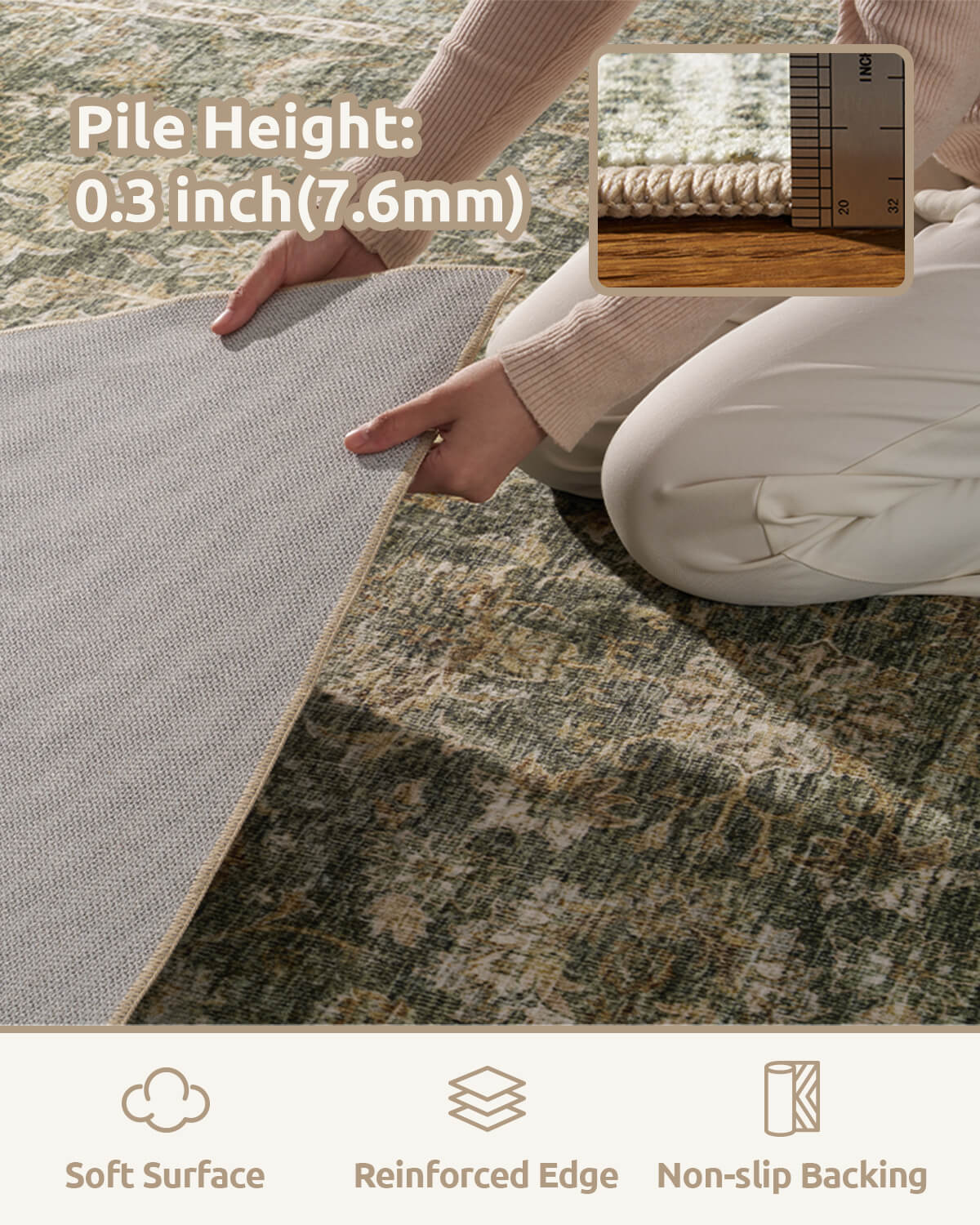 Daphne Washable Area Rug - Green