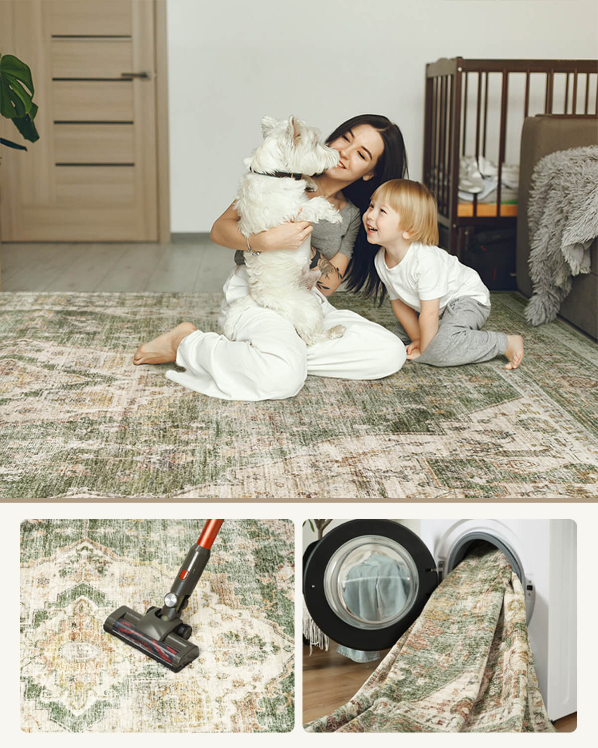 Vintage Area Rug Machine Washable Family Friendly Rug | MontVoo