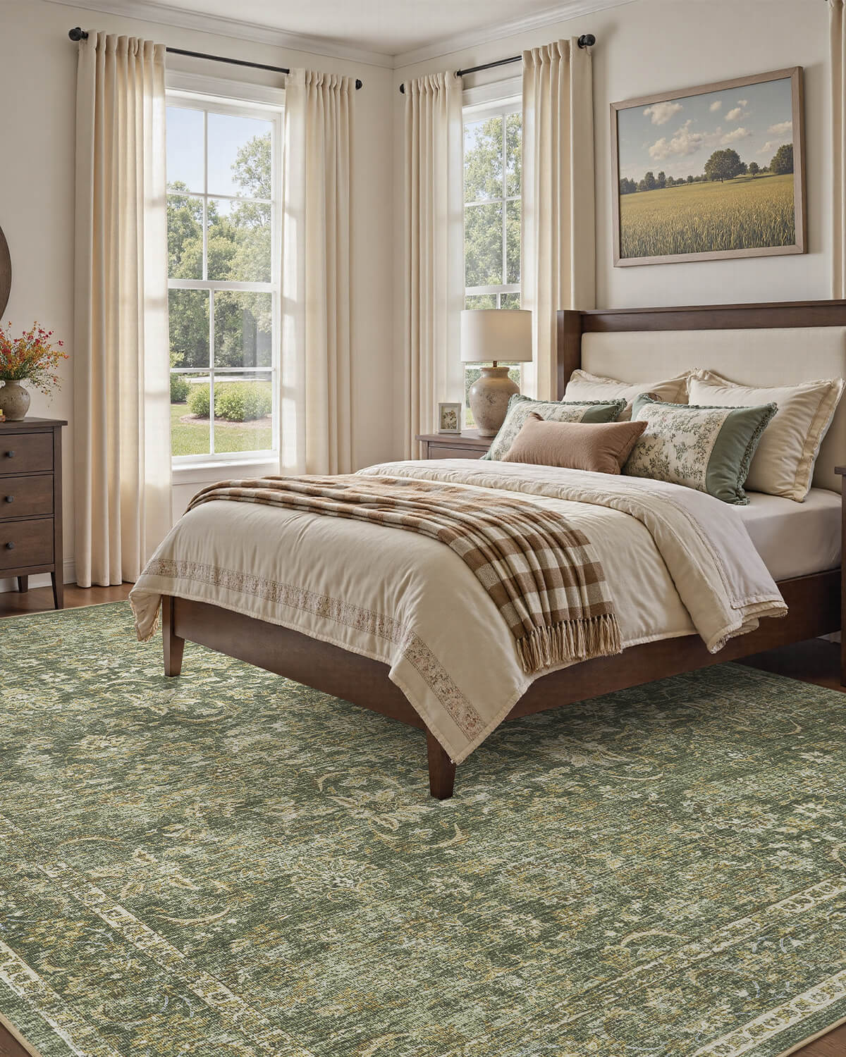 Vintage Floral Area Rug Washable Soft Non Slip Rug for Living Room