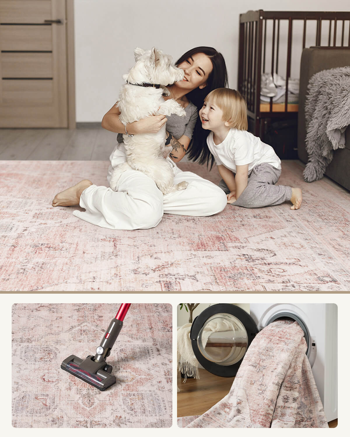 Vintage area rug offering soft durable comfort for modern family homes