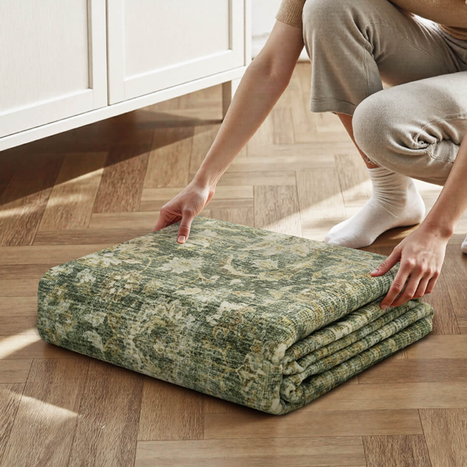 Vintage Floral Area Rug Washable Soft Non Slip Rug for Living Room