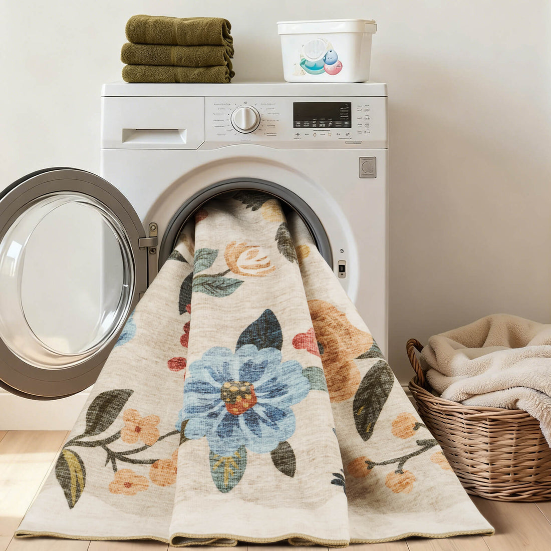 Vintage floral washable rug designed for easy care in modern homes