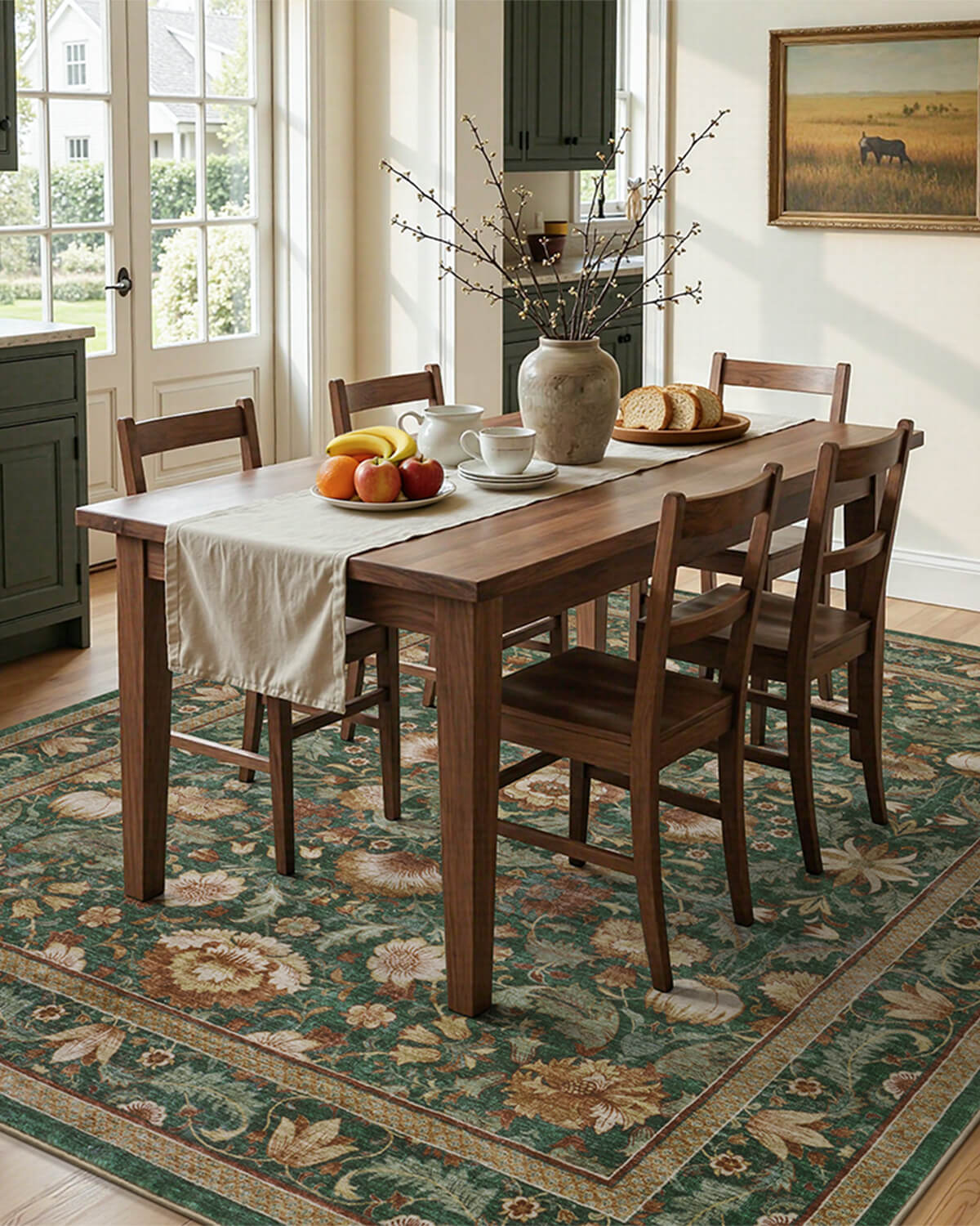 Vintage floral rug with machine washable design for easy maintenance