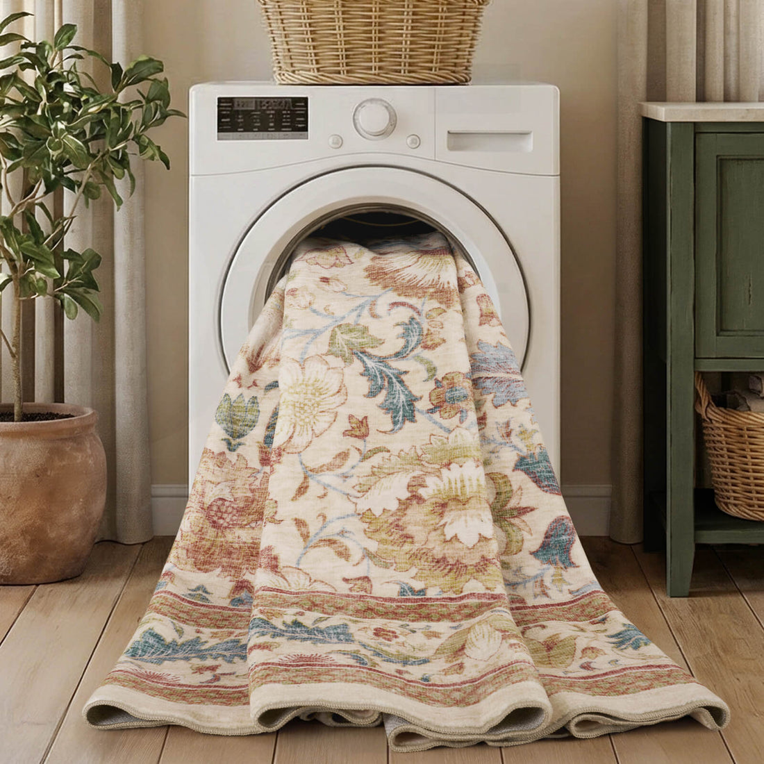 Vintage floral rug built for durability in high traffic areas