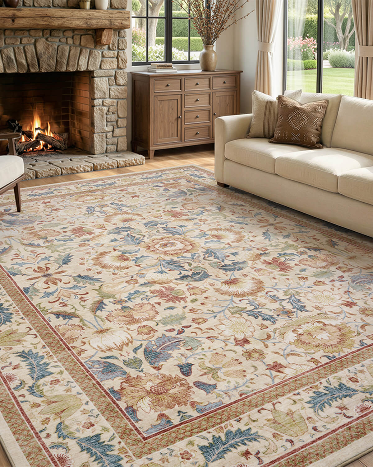 Vintage floral area rug offering soft comfort for modern homes