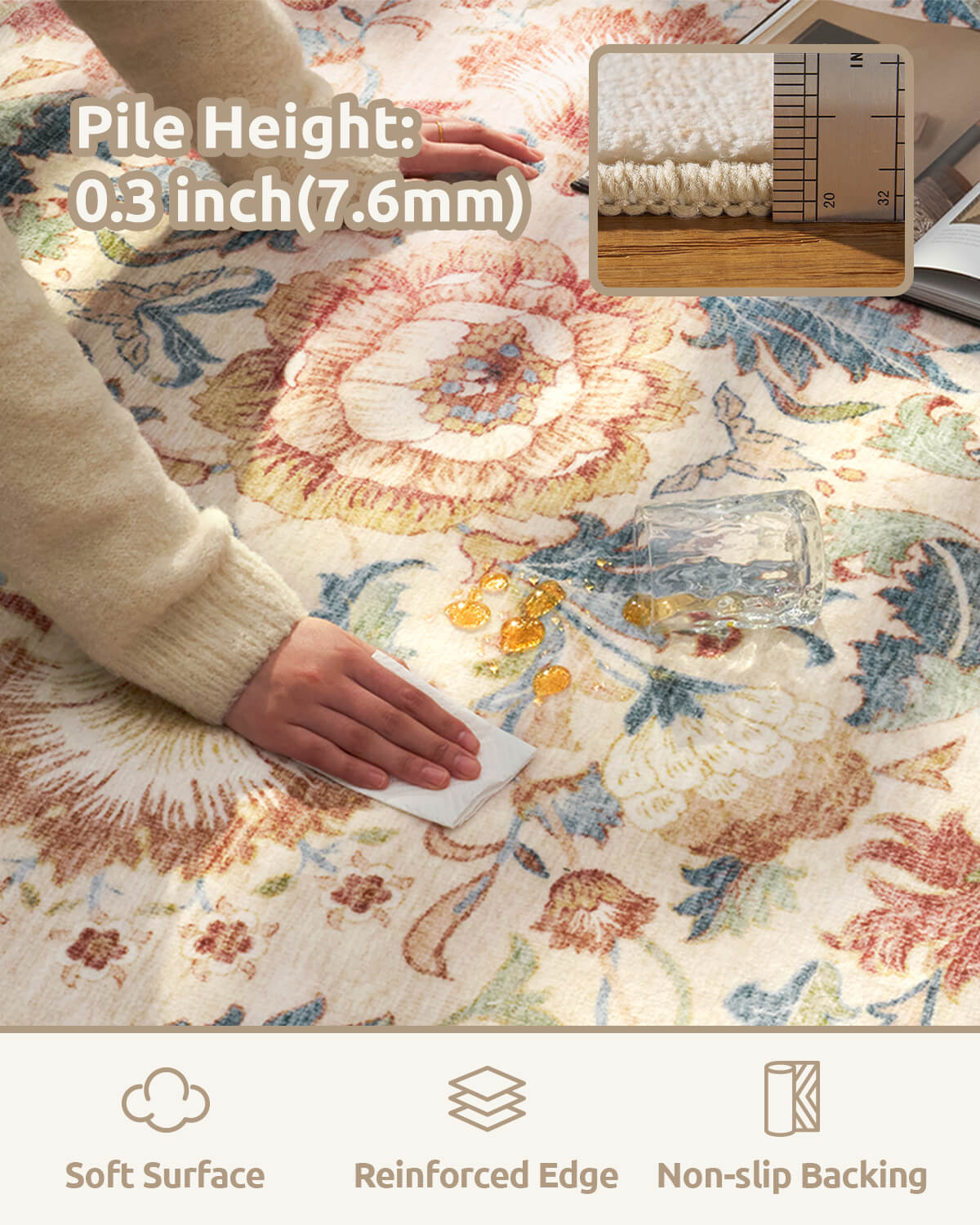 Vintage floral rug suitable for living room bedroom and dining space