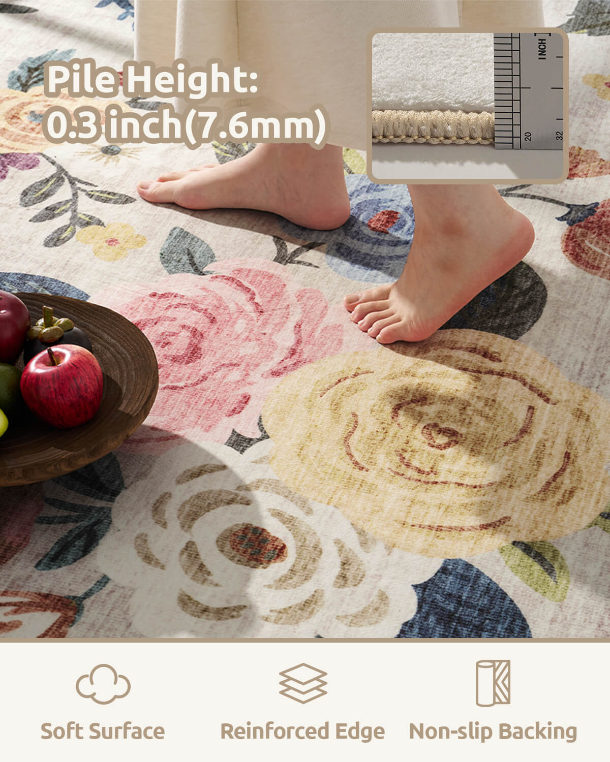 Vintage floral area rug washable and soft for pet friendly living spaces