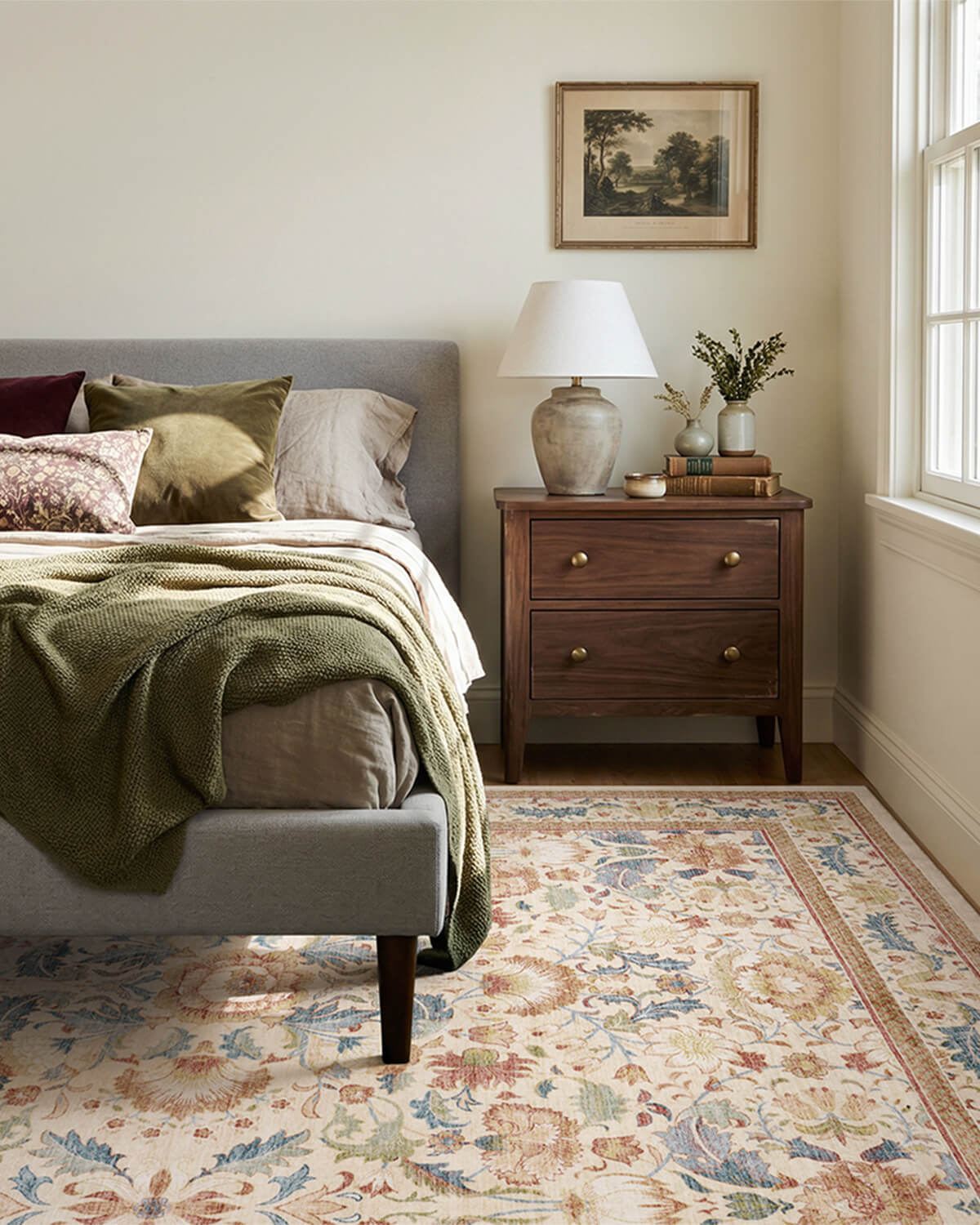 Vintage floral area rug with non slip backing safe for kids and pets