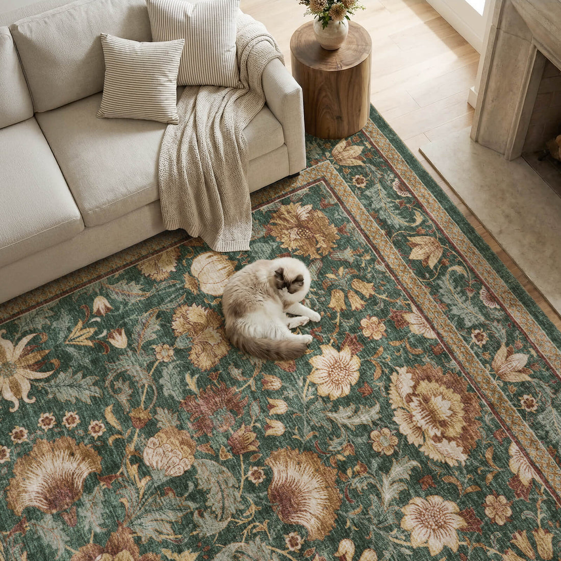 Vintage floral rug ideal for classic and contemporary home decor