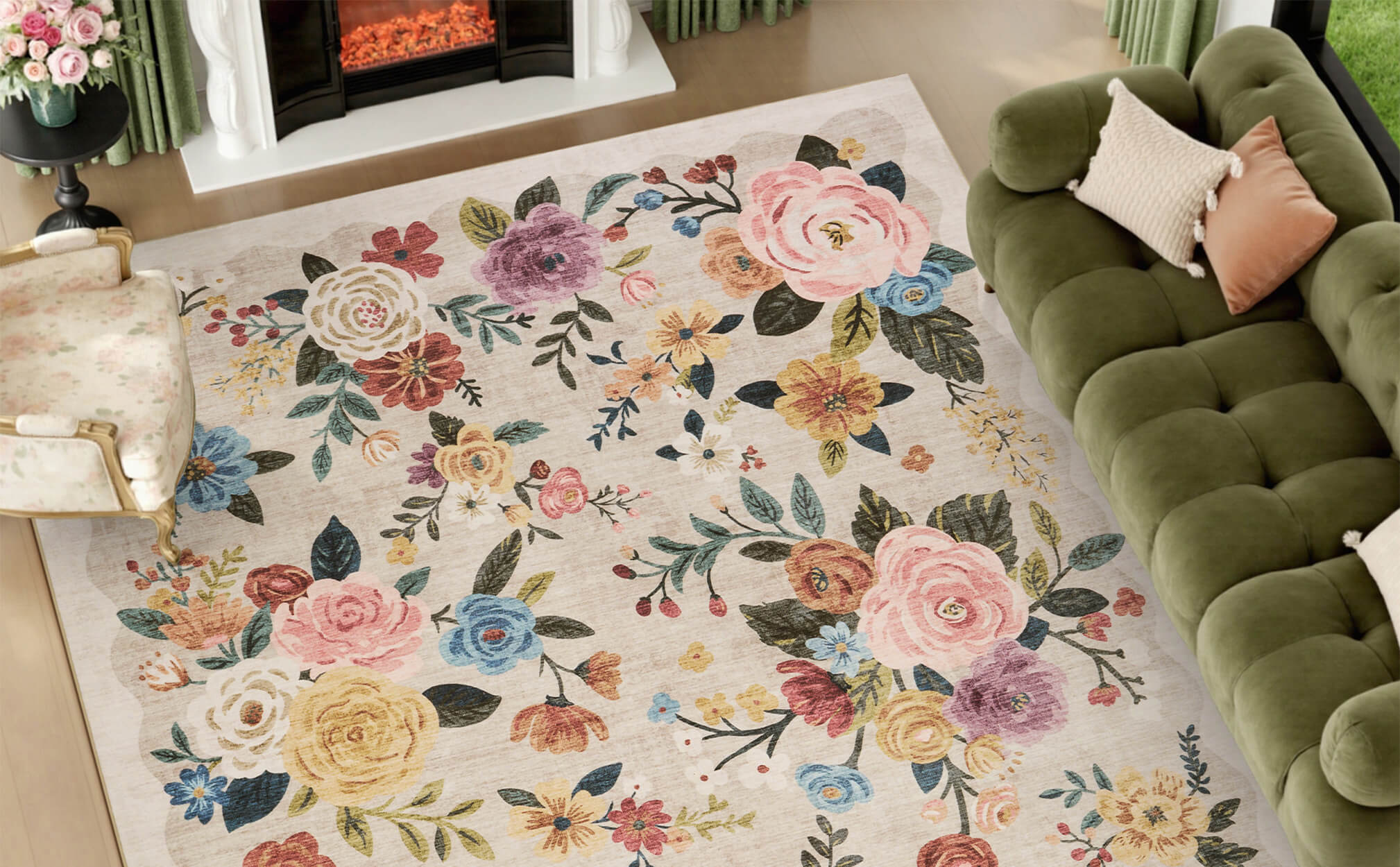 Vintage floral area rug featuring soft texture for relaxed home style