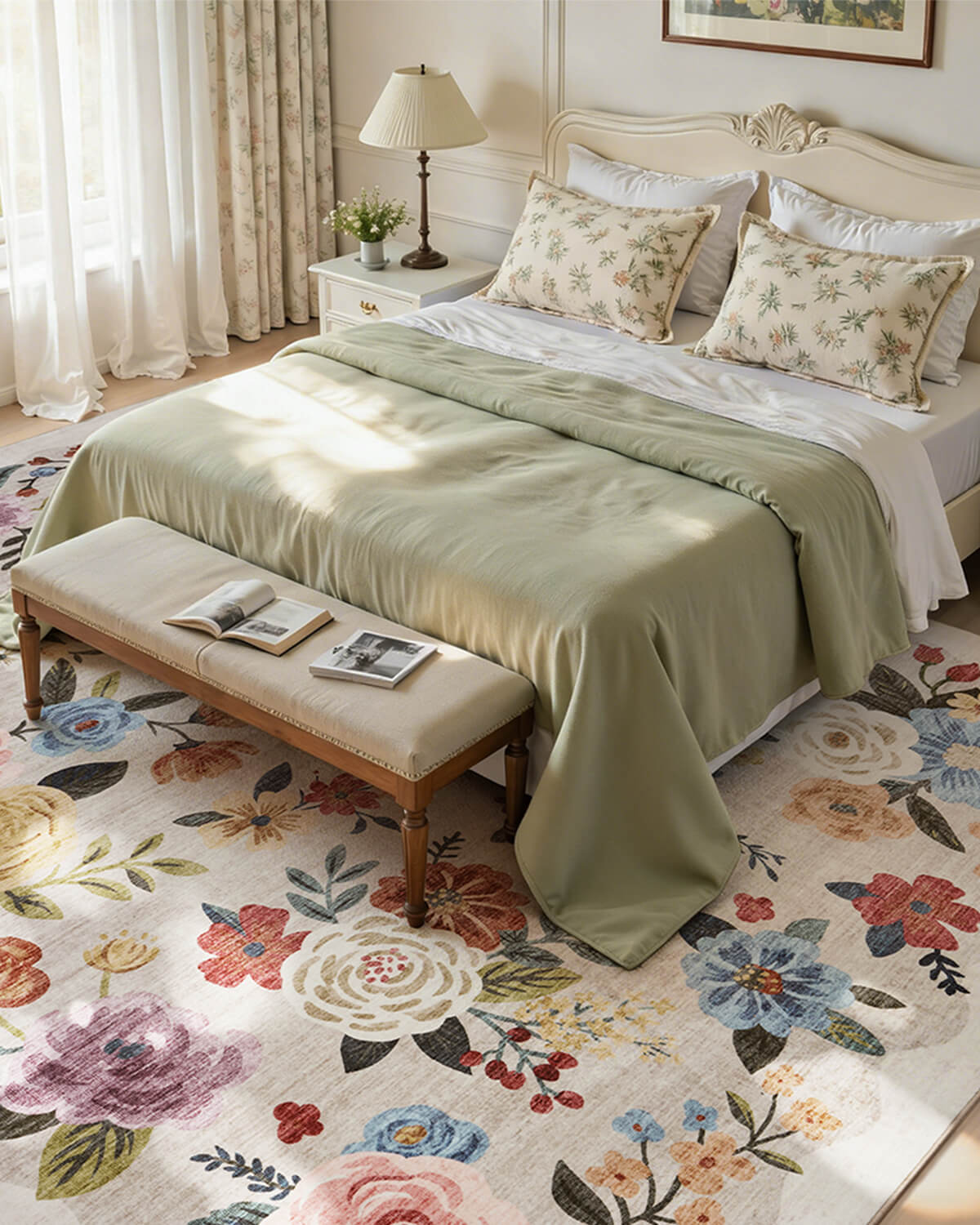 Vintage floral rug designed with machine washable convenience for busy households