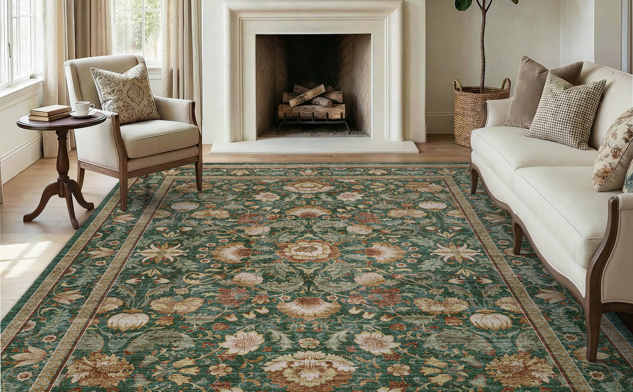 Vintage floral area rug with non slip backing and soft comfort for living room