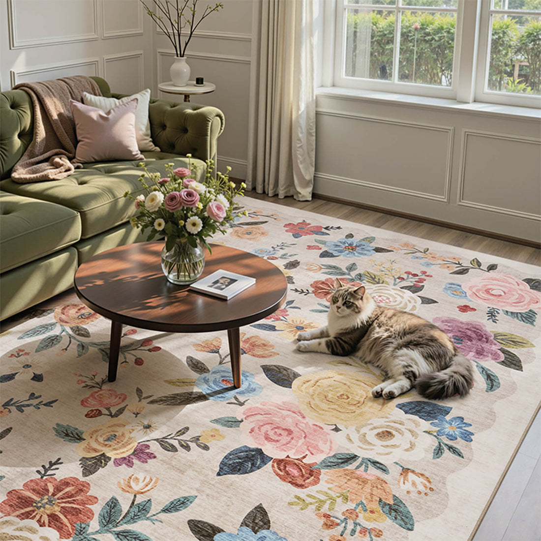 Vintage floral rug suitable for living room bedroom and dining spaces
