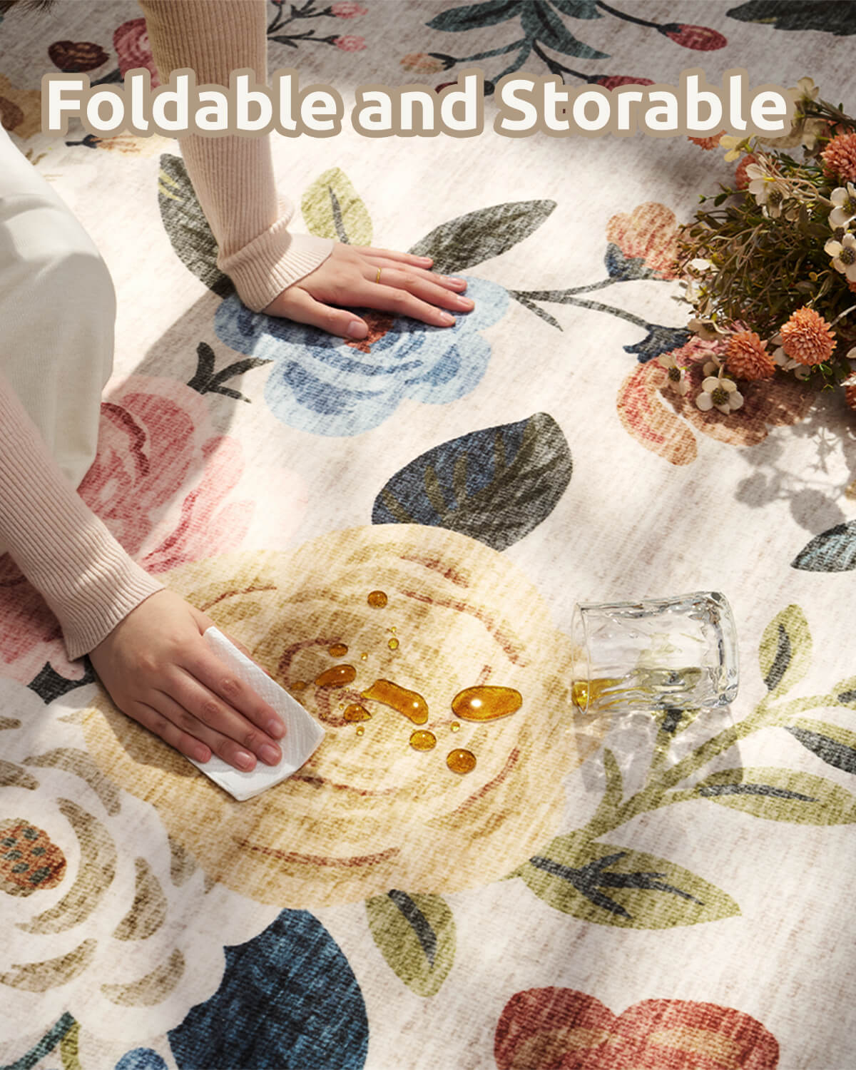 Vintage floral area rug with non slip backing and soft comfort for safe home living