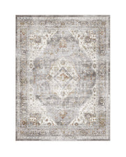 This vintage medallion area rug features a softly distressed pattern and washable easy-care design that adds timeless style to everyday home decor.
