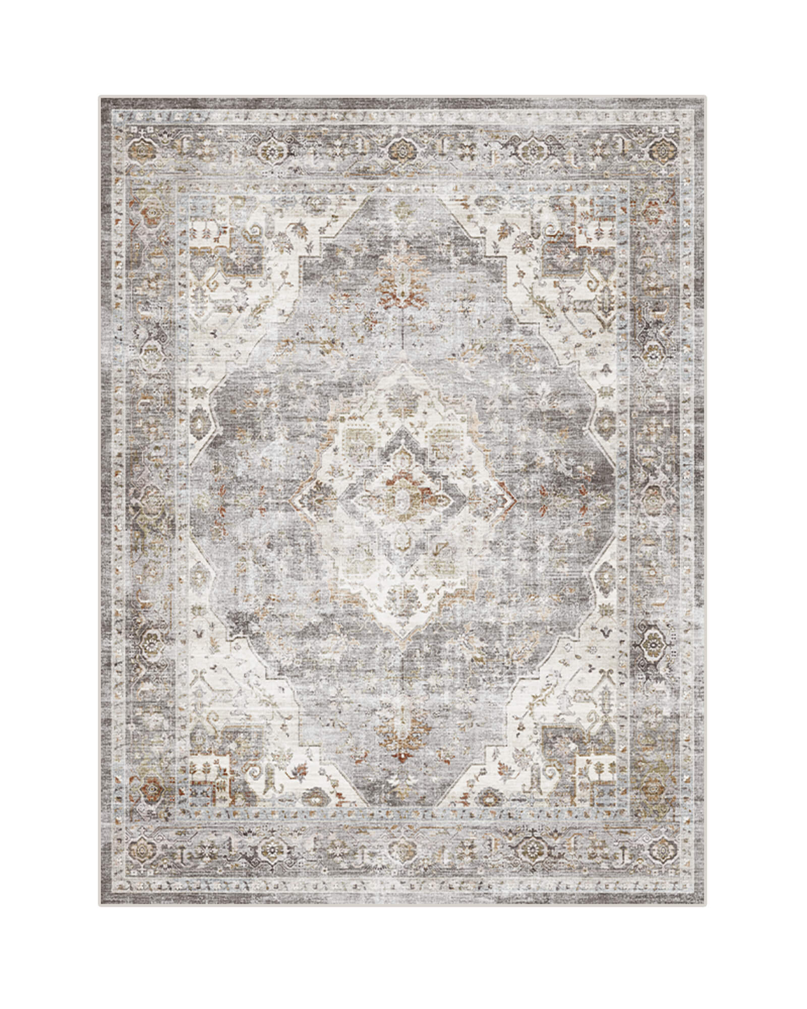 This vintage medallion area rug features a softly distressed pattern and washable easy-care design that adds timeless style to everyday home decor.