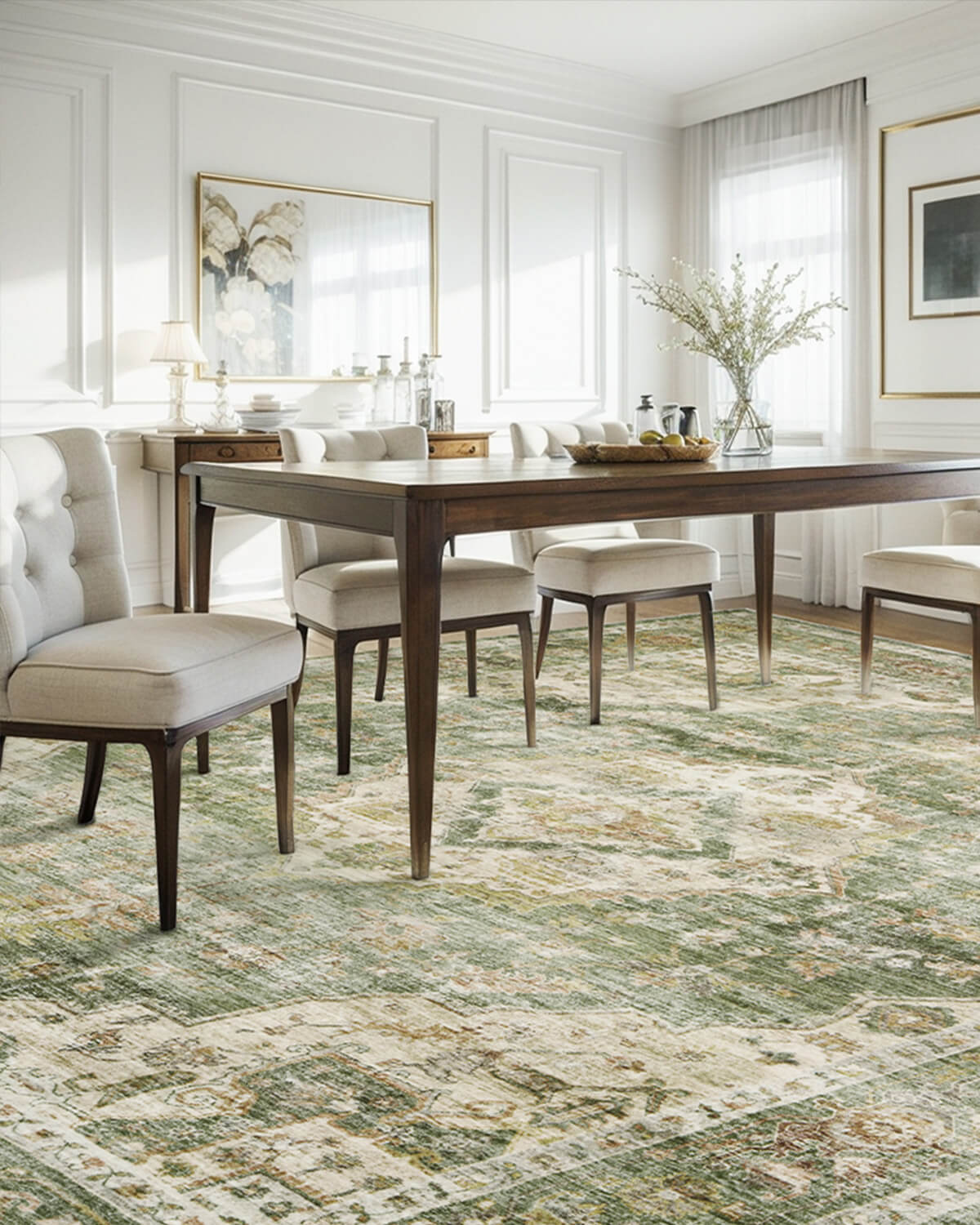 Vintage soft area rug designed for pet friendly home environments