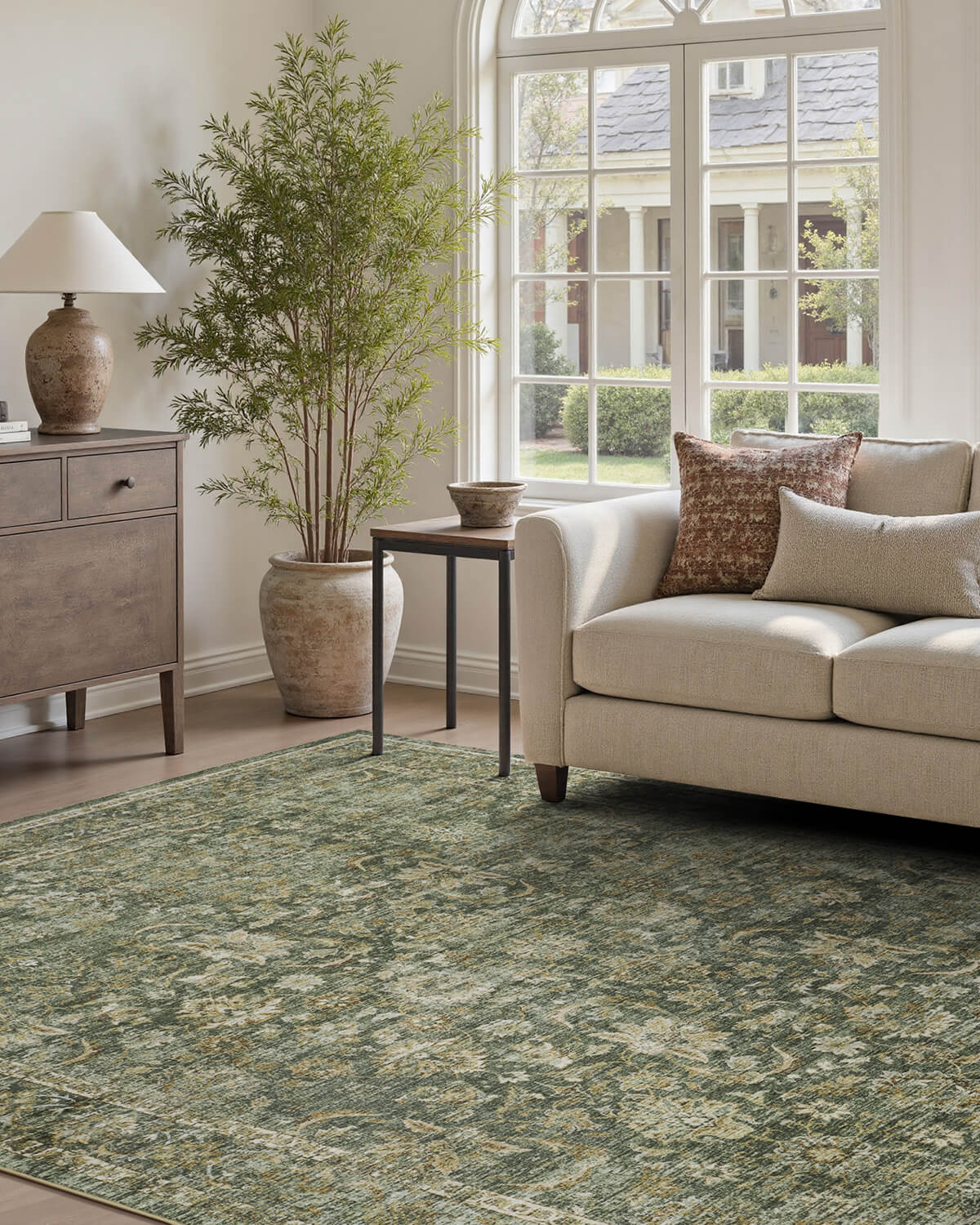 Vintage Floral Area Rug Washable Soft Non Slip Rug for Living Room
