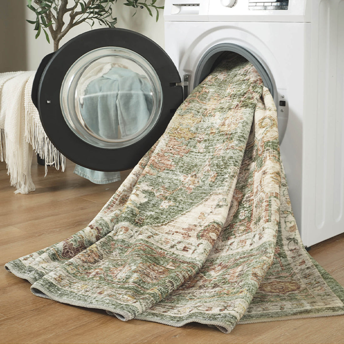 Vintage style area rug featuring soft texture for relaxed living spaces