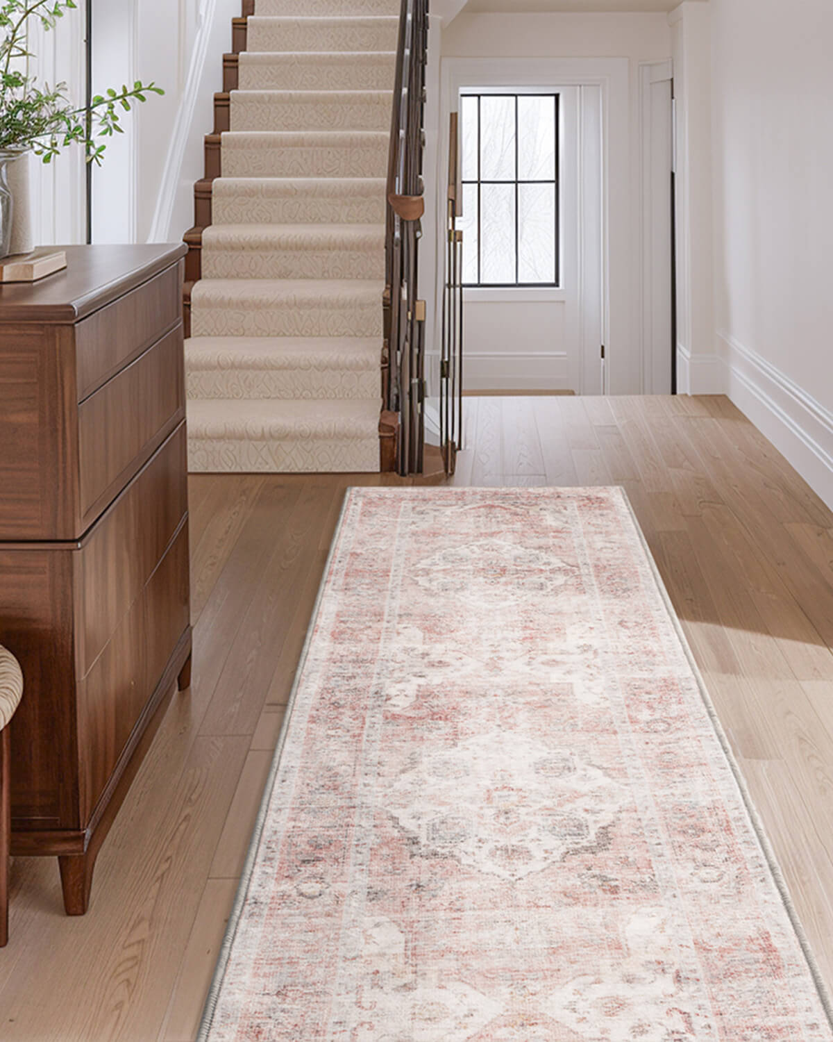 Vintage washable area rug blending vintage style with modern practicality