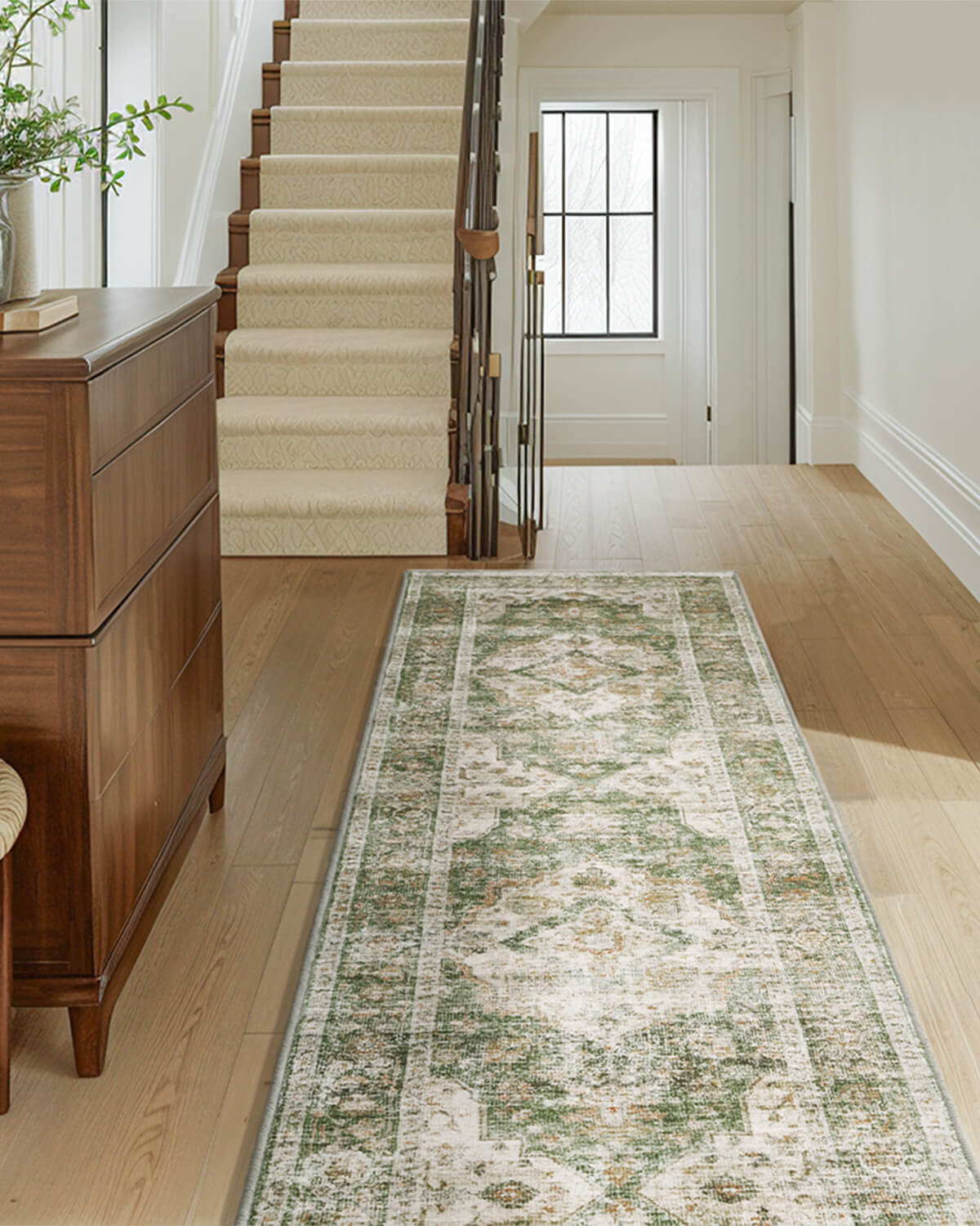 Vintage washable area rug ideal for stylish family living spaces