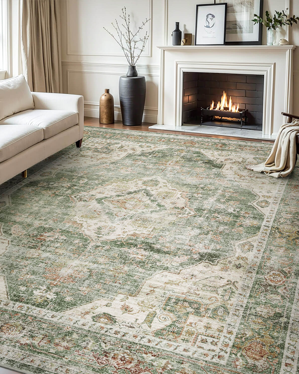 Vintage Area Rug Washable Soft Rug for Living Room | MontVoo Rugs