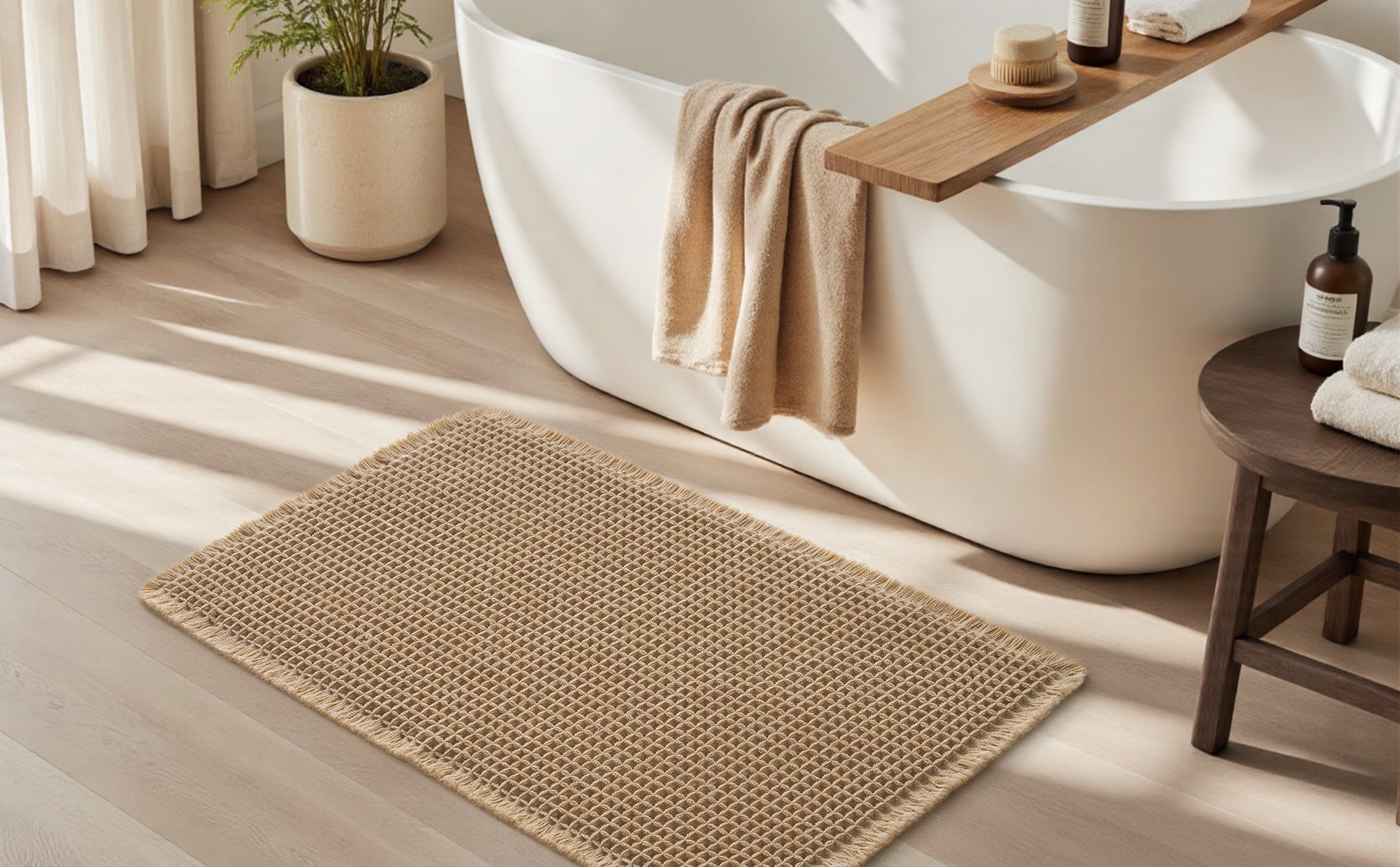 Waffle bath mat offering soft comfort and strong non slip grip on smooth floors