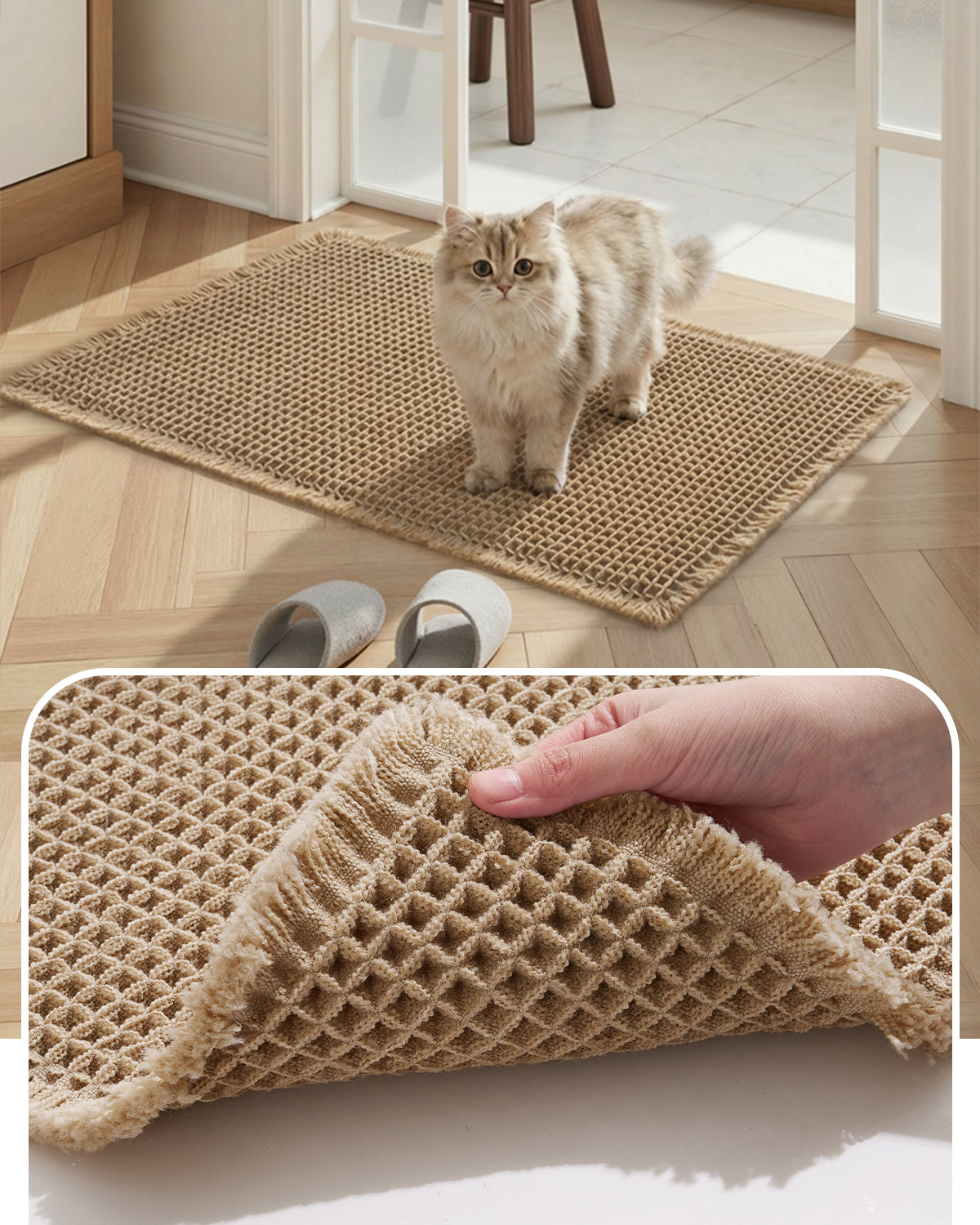 Waffle texture bath mat with soft feel quick drying and durable construction