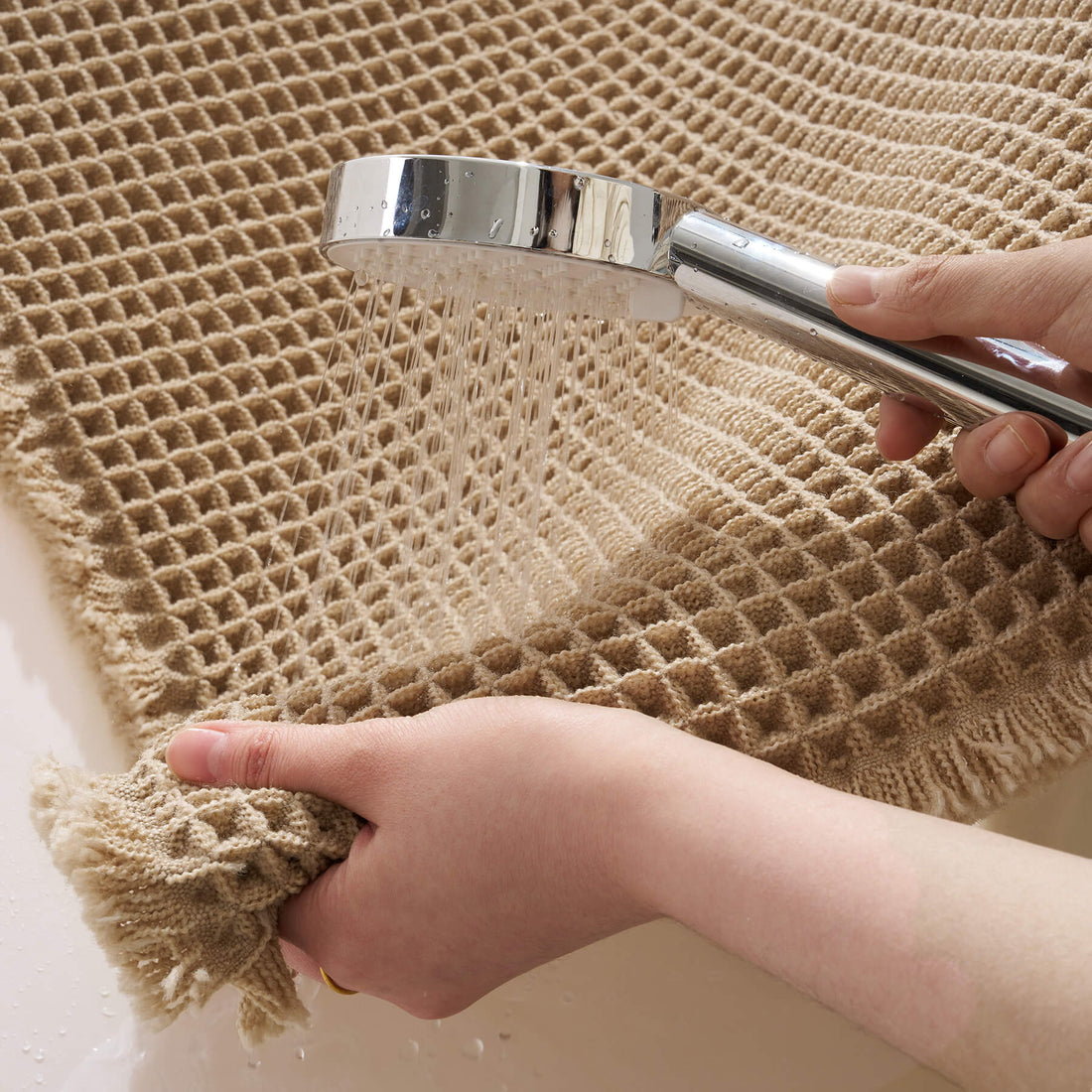 Waffle textured bath mat featuring non slip backing and soft comfort underfoot for daily use