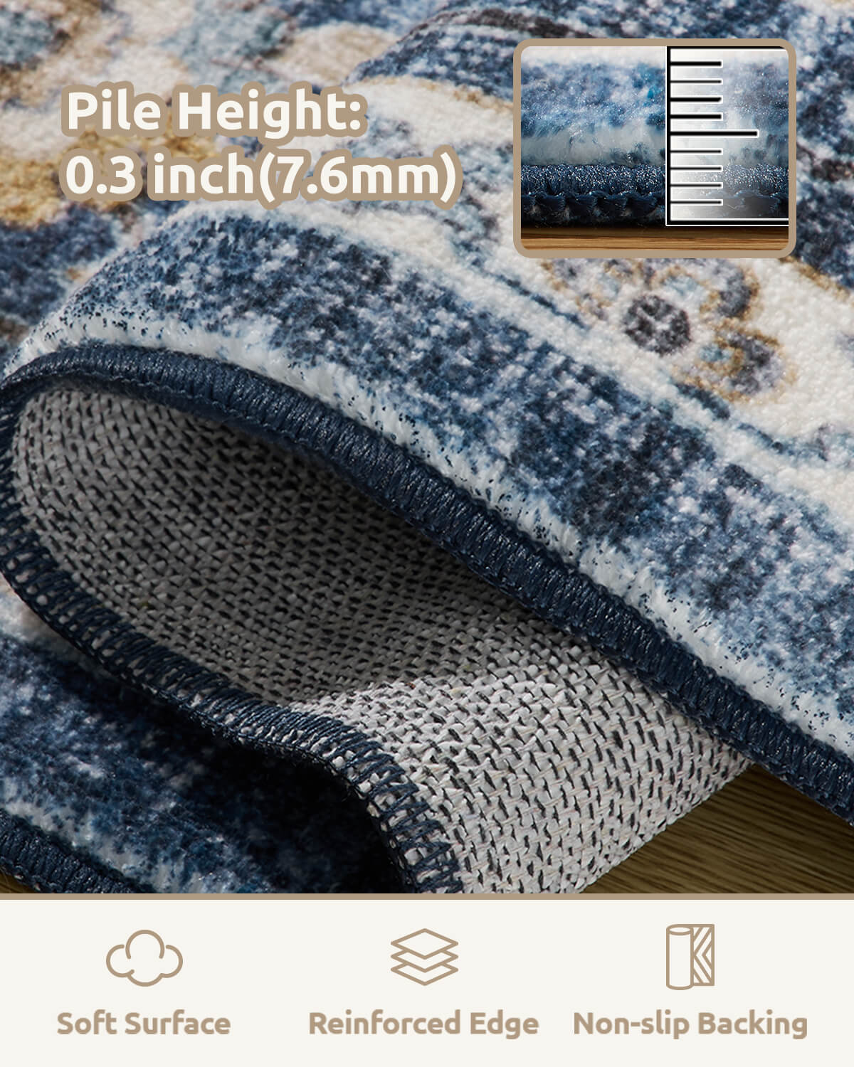 Soft touch floral vintage rug offering daily comfort and durability