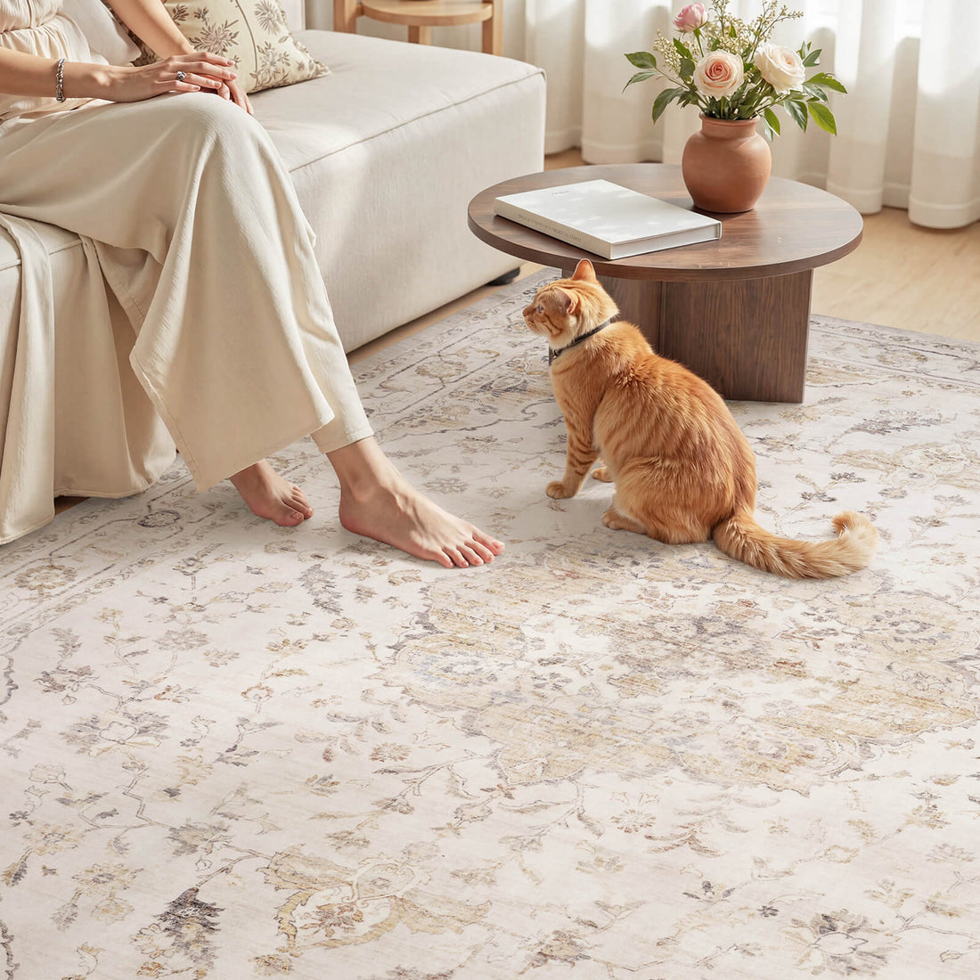 Washable vintage floral rug built to handle high traffic family living