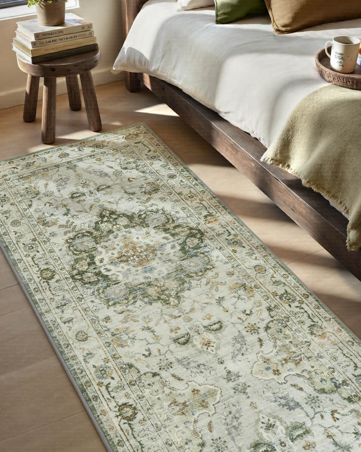 Classic floral vintage washable rug combining decorative elegance with stress free maintenance