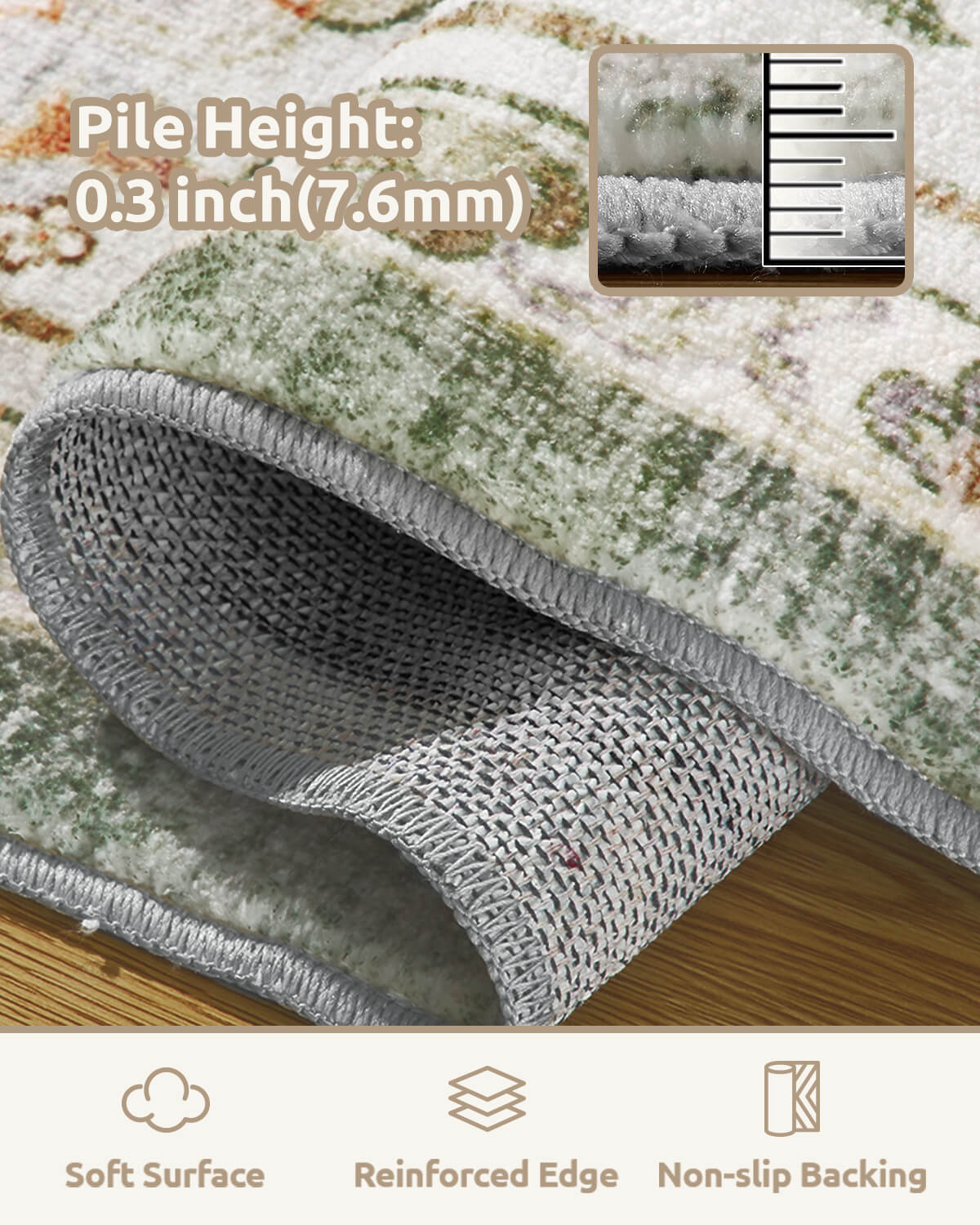 Vintage floral non-slip area rug built for high traffic home interiors while maintaining timeless charm