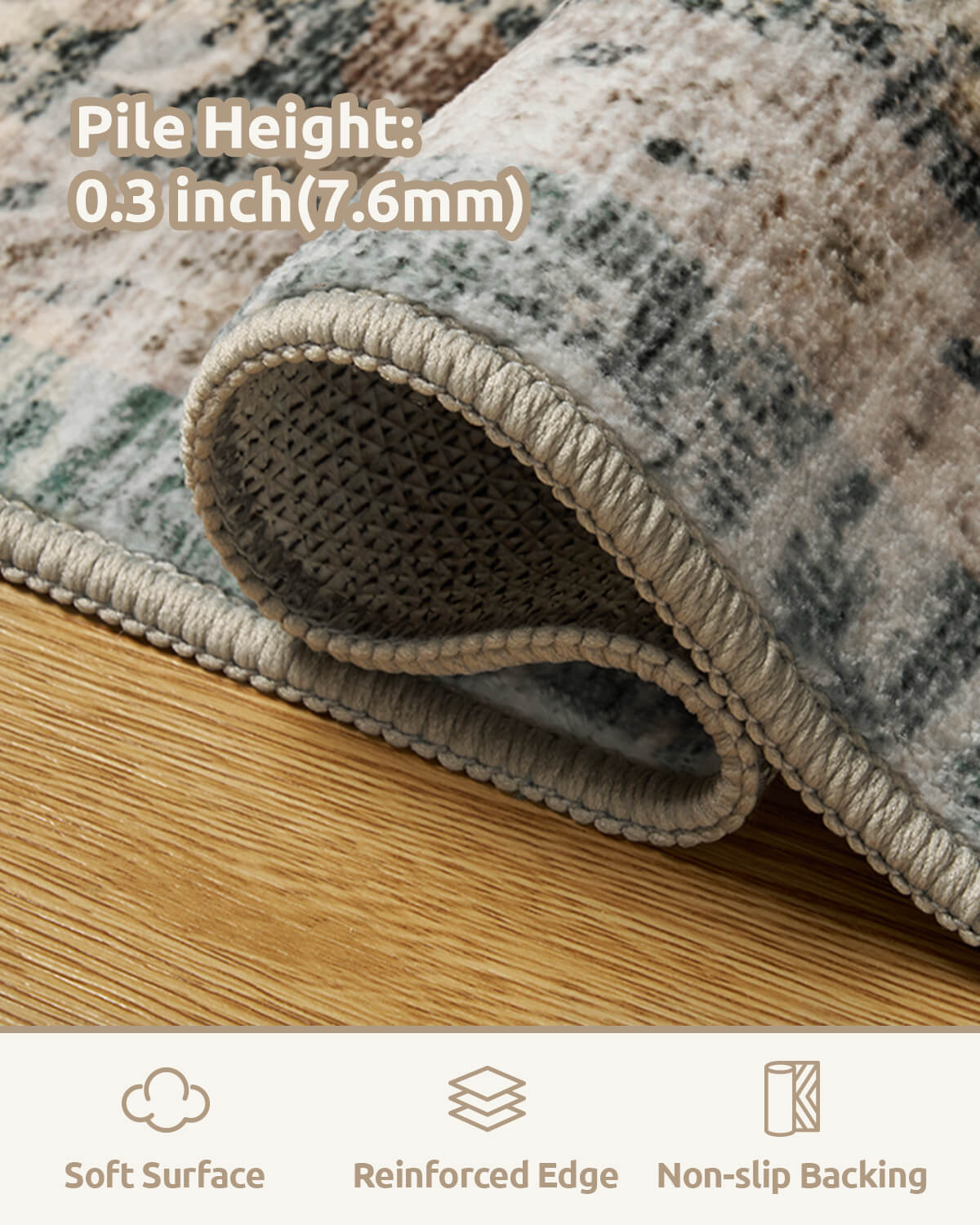 Non-slip floral vintage home rug ideal for pet friendly use