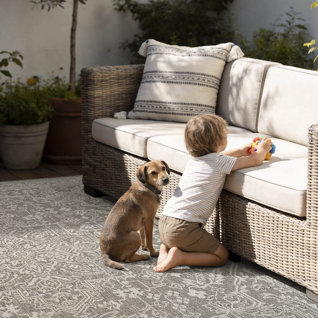 Durable indoor outdoor rug ideal for deck garden and home environments