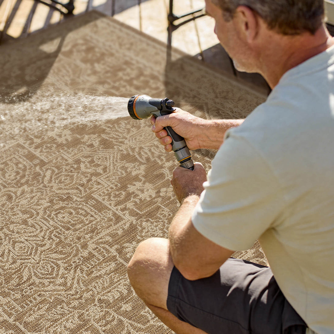Versatile indoor outdoor rug ideal for deck balcony and home spaces