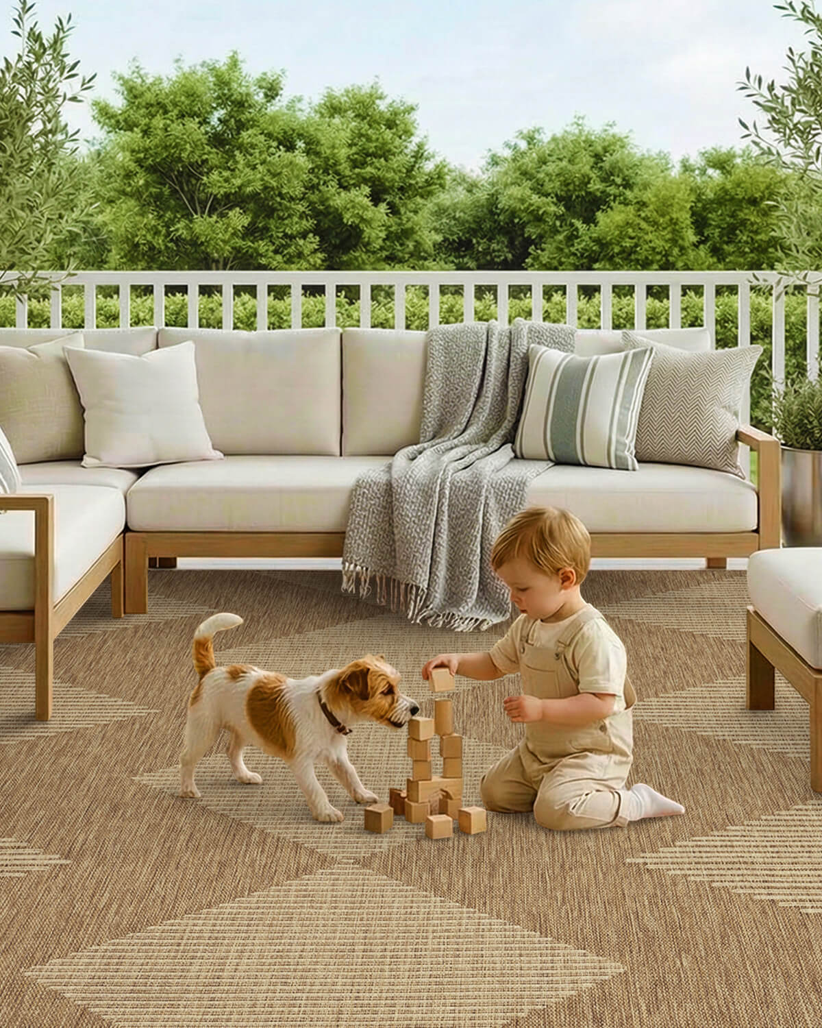 Indoor outdoor rug designed for versatile home use featuring soft comfort durable texture and pet friendly performance