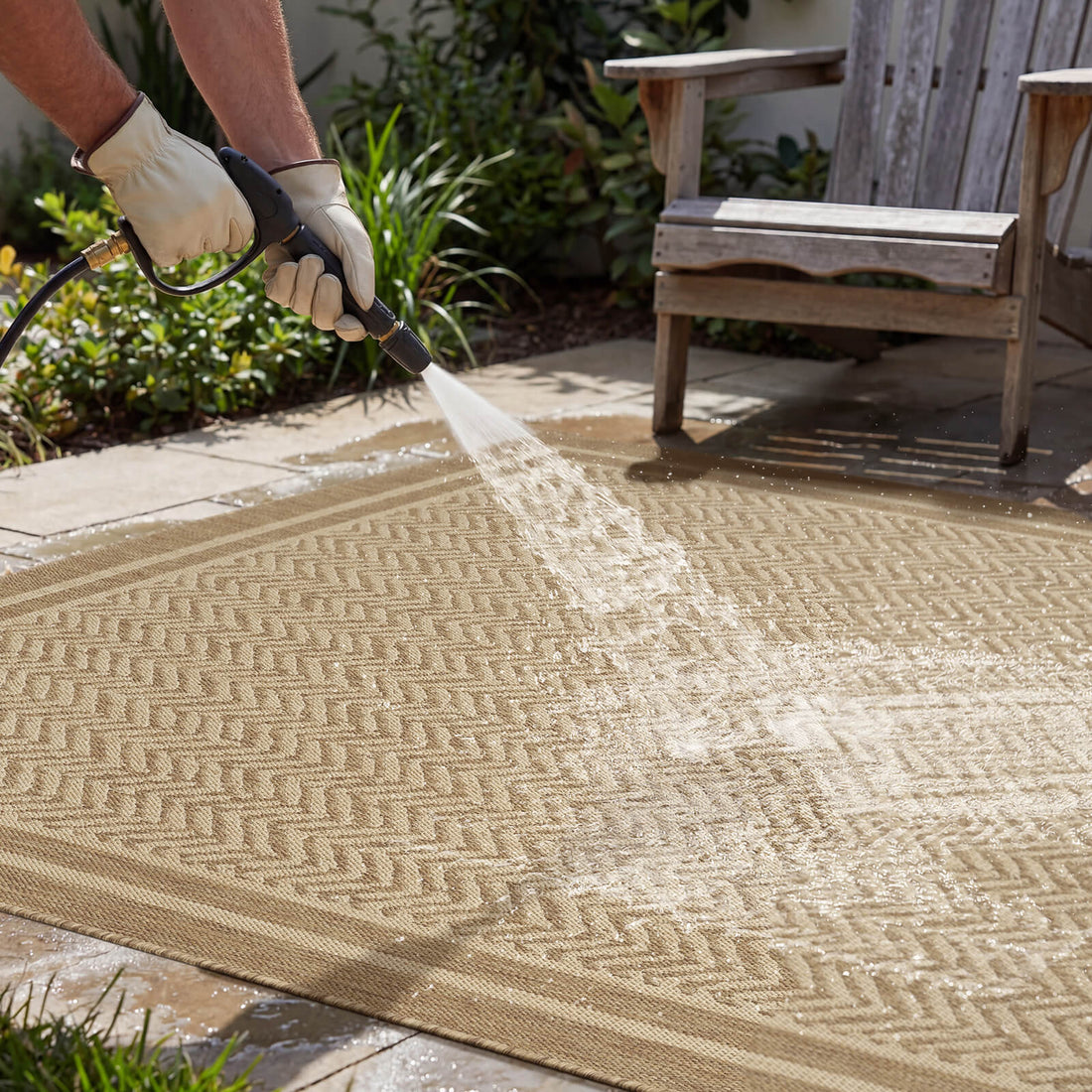 This indoor outdoor rug helps define a backyard lounge area with durable texture and easy-clean care that suits everyday entertaining.