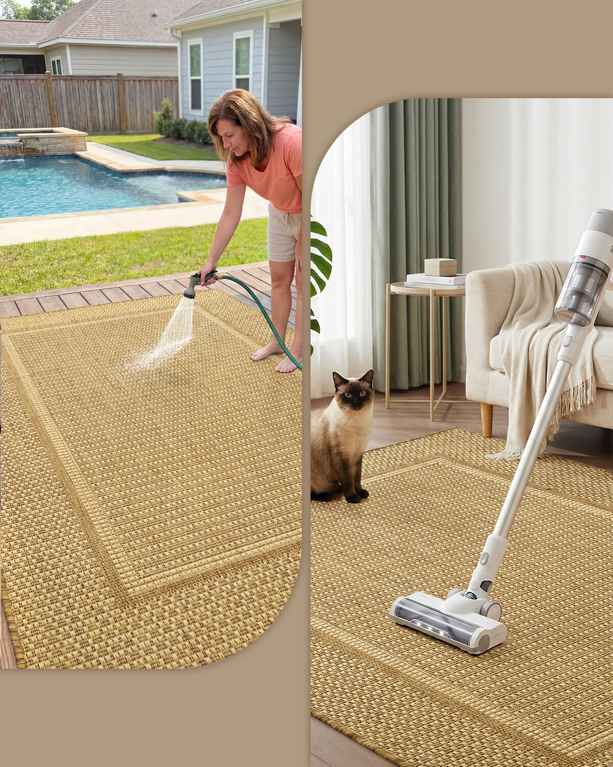 Versatile indoor outdoor rug enhancing modern patio design and indoor decor