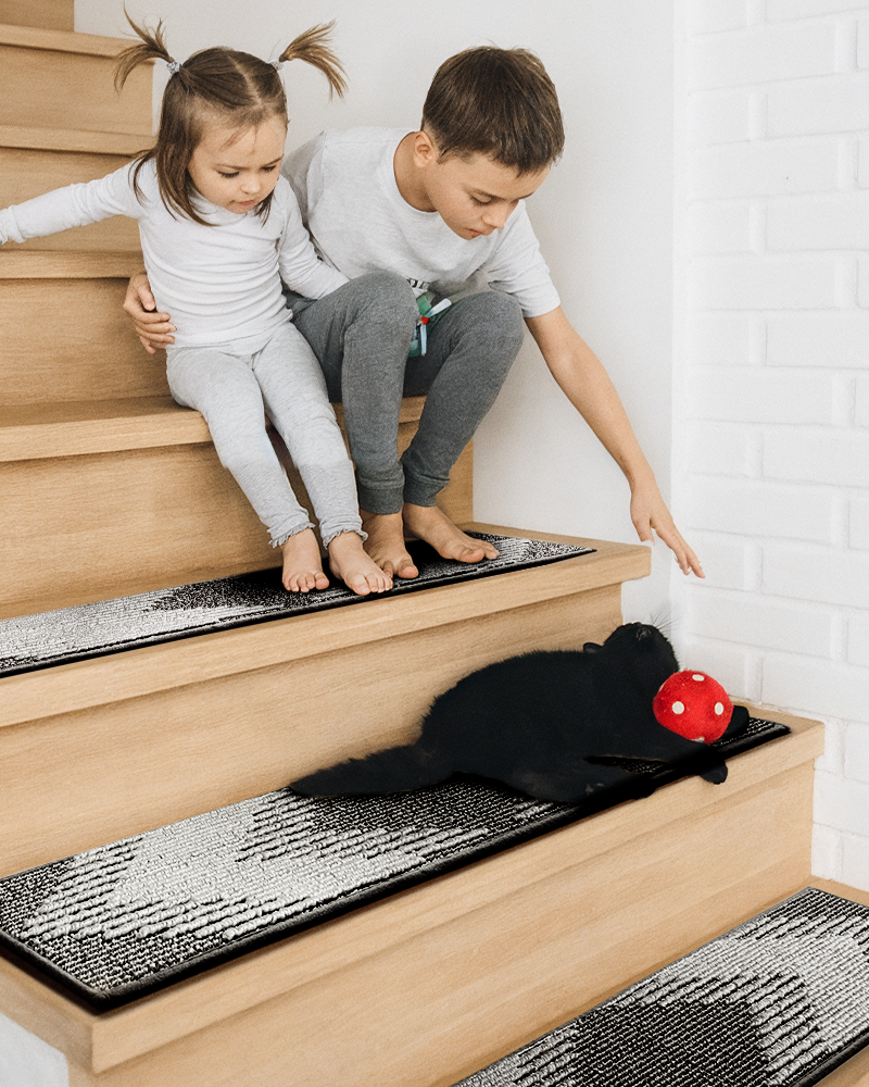 Non slip washable stair covers suitable for home interiors and wooden stairs.