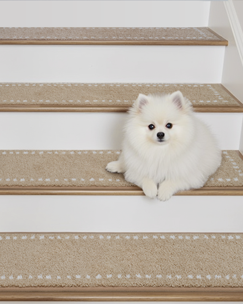 Washable carpet stair treads with strong grip backing for wooden steps.