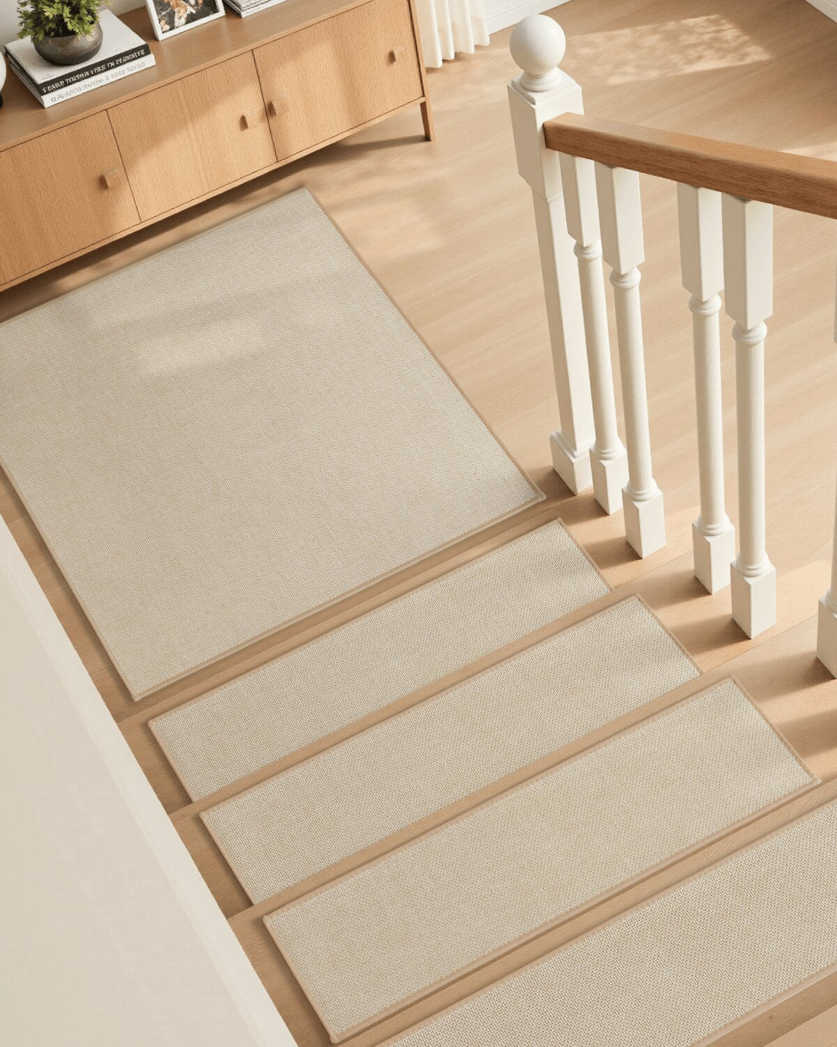 Non-slip washable stair treads designed to improve safety and comfort for families with kids and pets