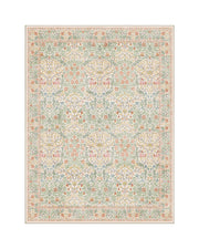 A washable vintage floral area rug features a delicate botanical pattern with soft colors, traditional details, and a low-pile design perfect for cozy living rooms, bedrooms, and family-friendly spaces.