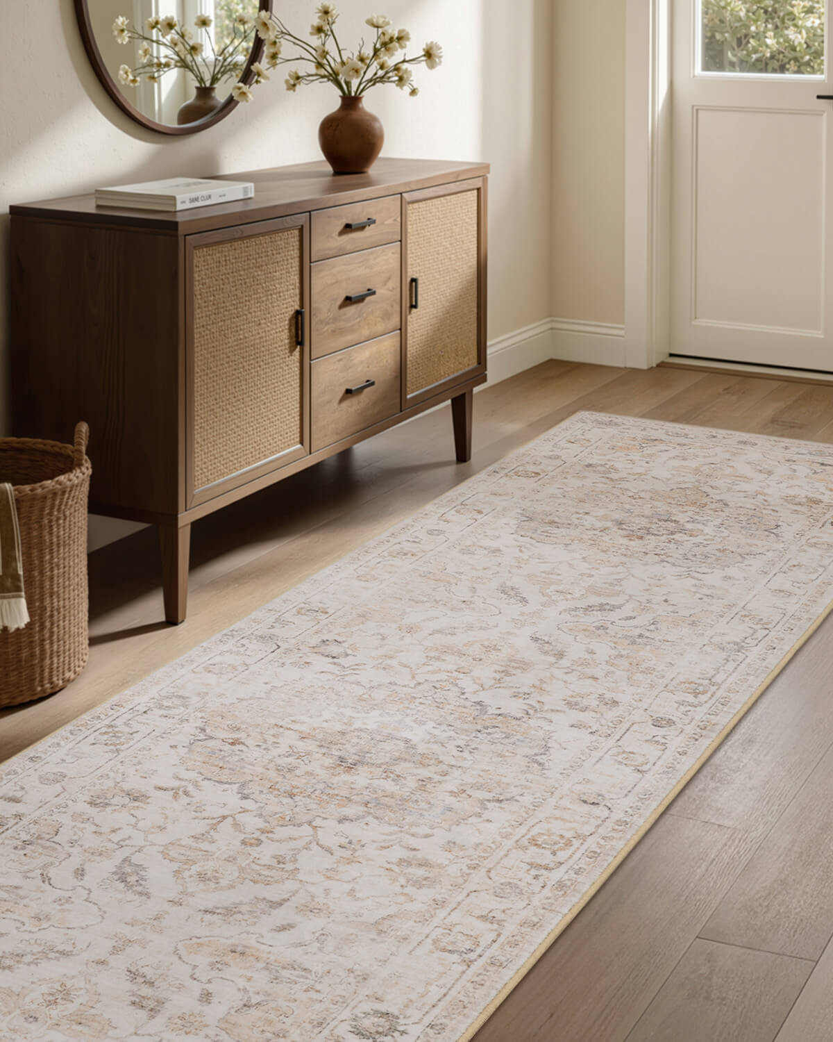 Floral vintage non-slip area rug ideal for pet friendly homes