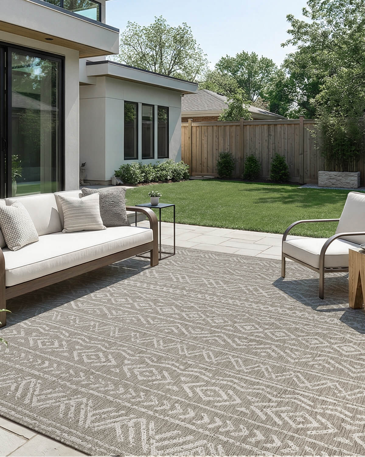 Indoor outdoor rug designed for patios balconies and living rooms with a soft feel durable construction and easy everyday care